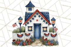 Patriotic Town Clipart, 4th of July Houses and Shops Png Product Image 3