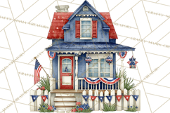 Patriotic Town Clipart, 4th of July Houses and Shops Png Product Image 4