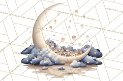 Moon Scenes Clipart, Crescent Moon Art, Starry Sky PNG Product Image 3