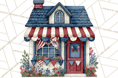 Patriotic Town Clipart, 4th of July Houses and Shops Png Product Image 2