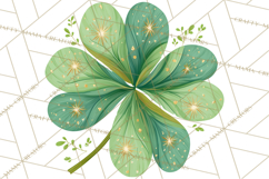 Patterned Four-Leaf Clover Clipart, St Patrick’s Day PNG Product Image 2