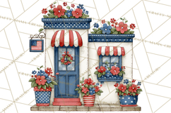 Patriotic Town Clipart, 4th of July Houses and Shops Png Product Image 3