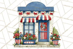 Patriotic Town Clipart, 4th of July Houses and Shops Png Product Image 4