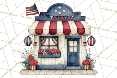 Patriotic Town Clipart, 4th of July Houses and Shops Png Product Image 5