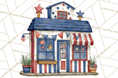 Patriotic Town Clipart, 4th of July Houses and Shops Png Product Image 2