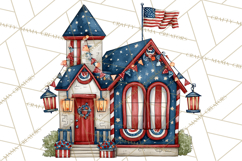 Patriotic Town Clipart, 4th of July Houses and Shops Png Product Image 3