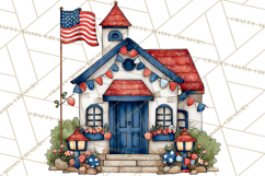 Patriotic Town Clipart, 4th of July Houses and Shops Png Product Image 4