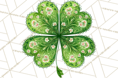 Patterned Four-Leaf Clover Clipart, St Patrick’s Day PNG Product Image 5