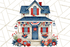 Patriotic Town Clipart, 4th of July Houses and Shops Png Product Image 5