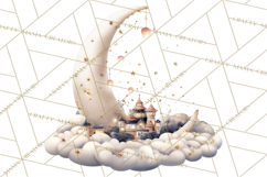 Moon Scenes Clipart, Crescent Moon Art, Starry Sky PNG Product Image 4