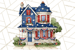 Patriotic Town Clipart, 4th of July Houses and Shops Png Product Image 4