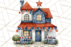Patriotic Town Clipart, 4th of July Houses and Shops Png Product Image 5
