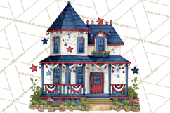 Patriotic Town Clipart, 4th of July Houses and Shops Png Product Image 2