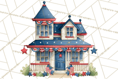 Patriotic Town Clipart, 4th of July Houses and Shops Png Product Image 3