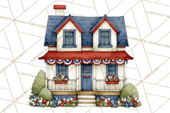 Patriotic Town Clipart, 4th of July Houses and Shops Png Product Image 4