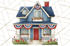 Patriotic Town Clipart, 4th of July Houses and Shops Png Product Image 5