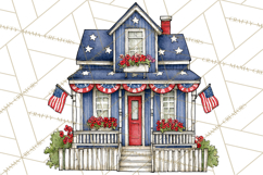 Patriotic Town Clipart, 4th of July Houses and Shops Png Product Image 2