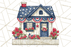 Patriotic Town Clipart, 4th of July Houses and Shops Png Product Image 3