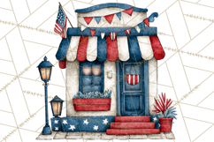 Patriotic Town Clipart, 4th of July Houses and Shops Png Product Image 4