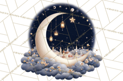 Moon Scenes Clipart, Crescent Moon Art, Starry Sky PNG Product Image 5