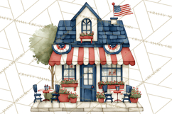 Patriotic Town Clipart, 4th of July Houses and Shops Png Product Image 5