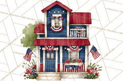 Patriotic Town Clipart, 4th of July Houses and Shops Png Product Image 2