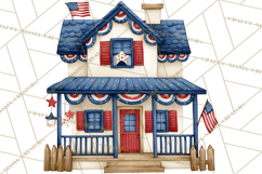 Patriotic Town Clipart, 4th of July Houses and Shops Png Product Image 3
