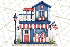 Patriotic Town Clipart, 4th of July Houses and Shops Png Product Image 4