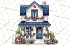 Patriotic Town Clipart, 4th of July Houses and Shops Png Product Image 5