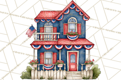 Patriotic Town Clipart, 4th of July Houses and Shops Png Product Image 2