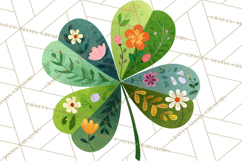 Patterned Four-Leaf Clover Clipart, St Patrick’s Day PNG Product Image 2