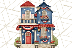 Patriotic Town Clipart, 4th of July Houses and Shops Png Product Image 4