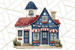 Patriotic Town Clipart, 4th of July Houses and Shops Png Product Image 5