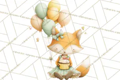 Pastel Birthday Clipart, Cute Party Animals PNG Product Image 2