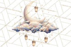 Moon Scenes Clipart, Crescent Moon Art, Starry Sky PNG Product Image 2