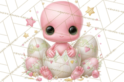 Alien Easter Clipart, Cute Pink Alien Easter Eggs, Soft Png Product Image 2