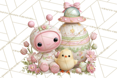 Alien Easter Clipart, Cute Pink Alien Easter Eggs, Soft Png Product Image 4