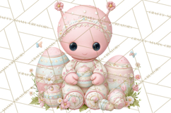 Alien Easter Clipart, Cute Pink Alien Easter Eggs, Soft Png Product Image 2