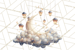 Moon Scenes Clipart, Crescent Moon Art, Starry Sky PNG Product Image 4