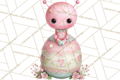 Alien Easter Clipart, Cute Pink Alien Easter Eggs, Soft Png Product Image 4