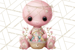 Alien Easter Clipart, Cute Pink Alien Easter Eggs, Soft Png Product Image 5