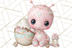 Alien Easter Clipart, Cute Pink Alien Easter Eggs, Soft Png Product Image 5