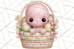Alien Easter Clipart, Cute Pink Alien Easter Eggs, Soft Png Product Image 2