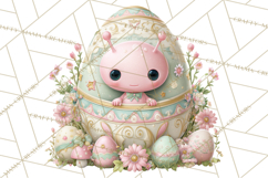 Alien Easter Clipart, Cute Pink Alien Easter Eggs, Soft Png Product Image 3