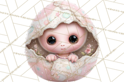 Alien Easter Clipart, Cute Pink Alien Easter Eggs, Soft Png Product Image 4