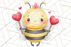 Bee Valentine Clipart PNG, Cute Kawaii Bee With Hearts Product Image 3