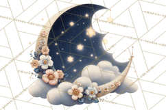 Moon Scenes Clipart, Crescent Moon Art, Starry Sky PNG Product Image 3