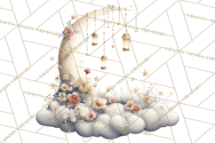 Moon Scenes Clipart, Crescent Moon Art, Starry Sky PNG Product Image 5