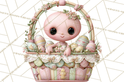 Alien Easter Clipart, Cute Pink Alien Easter Eggs, Soft Png Product Image 2
