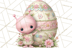 Alien Easter Clipart, Cute Pink Alien Easter Eggs, Soft Png Product Image 4